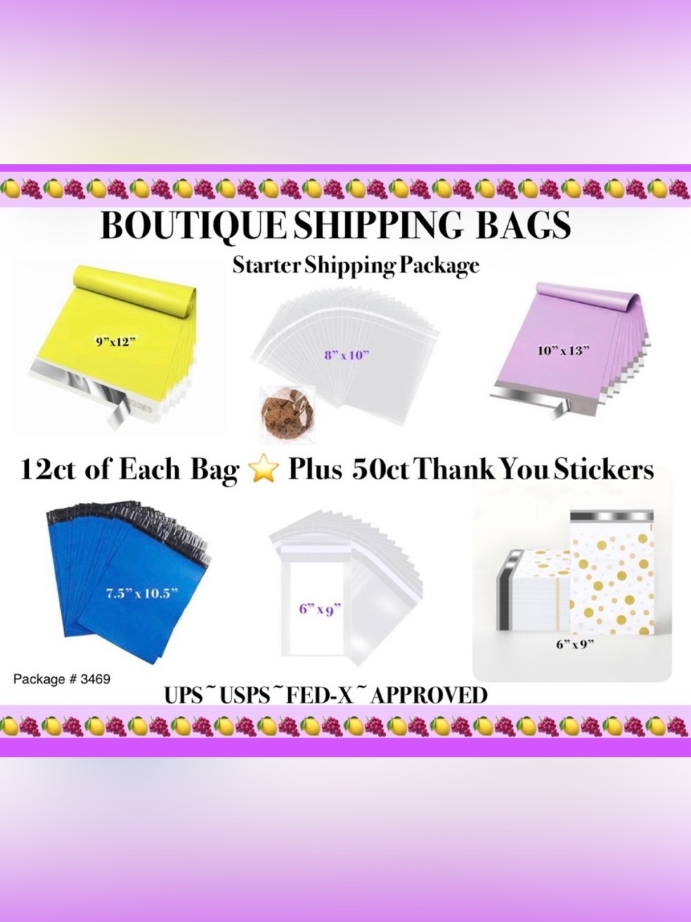 Shipping Starter Variety Package 48 Poly & 24ct Clear Bags & 50ct Stickers 🍋🆕🍇